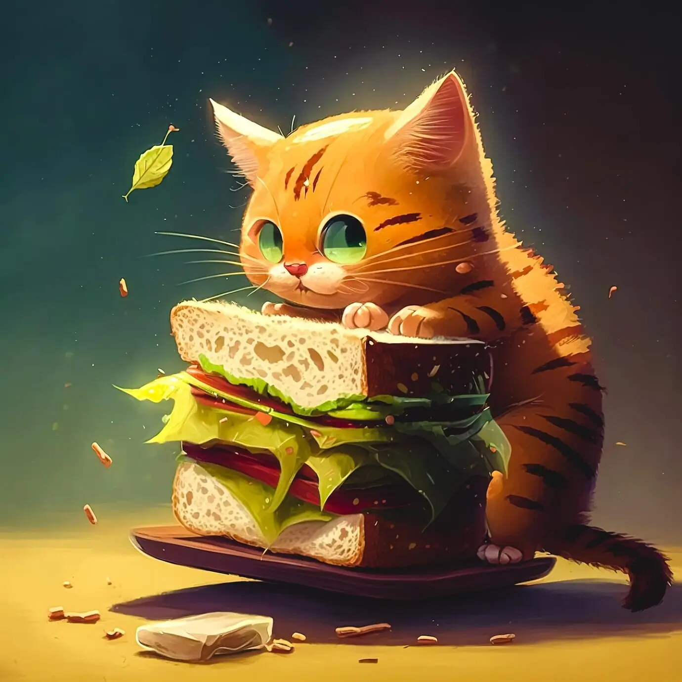 Niedliche Katze und großes Sandwich – generative KI.