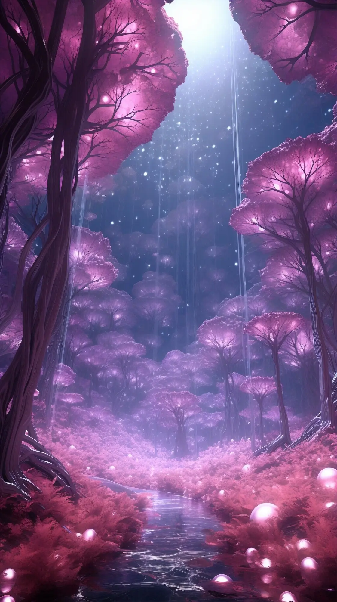 Landschaftsszene mit magentafarbener Natur